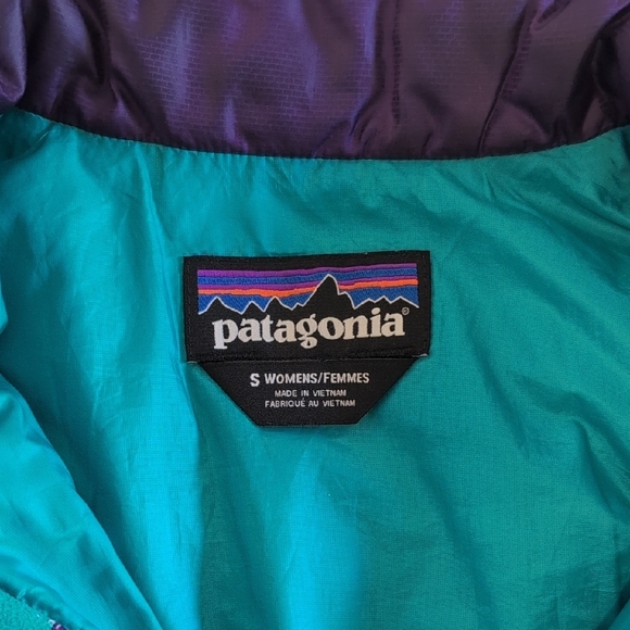 Patagonia Women's Nano Puff Purple and Teal Down Vest - Picture 2 of 6